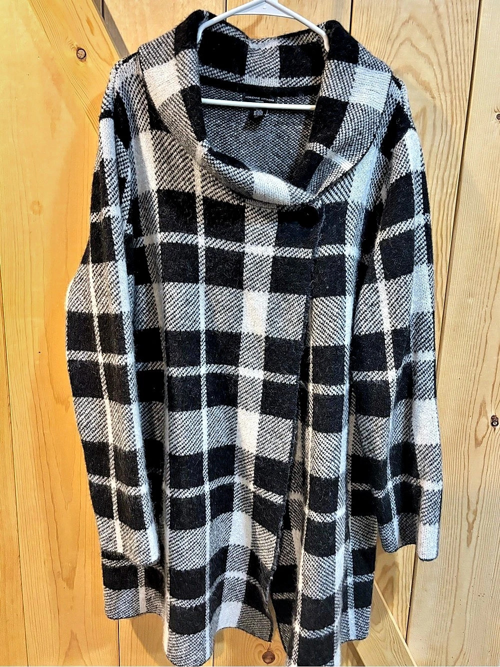 Adrienne Vittadini Women's Plaid Coat Black & White Size 3X